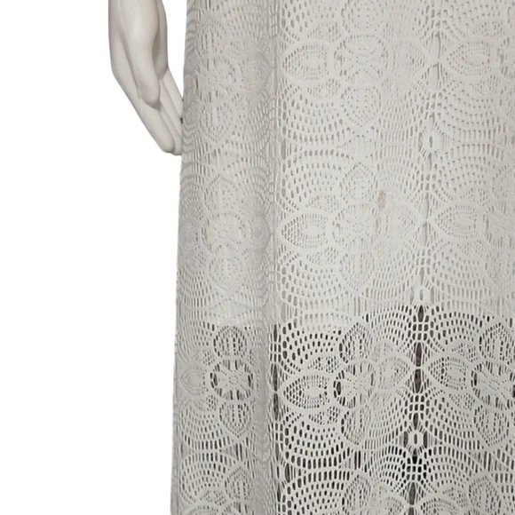 BISOU BISOU Crochet Lace Maxi Dress 10 M White Half Lined Mini Skirt Boho - Picture 8 of 16